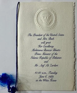 06-06-1989 George H.W. Bush White House - Bhutto of Pakistan Official Program - Picture 1 of 1