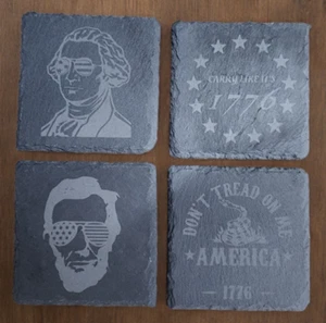 Patriotic Slate Coaster Set - We The People - 1776 Coaster Set - FREE SHIPPING - Picture 1 of 1