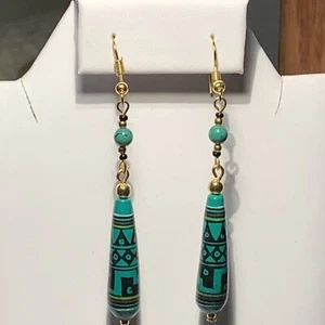 35 % Rabatt Sale ** HANDGEMACHTE KERAMIKPERLEN & MALACHIT OHRHÄNGER - NEU - Bild 1 von 12