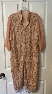 Vintage Beaded Sheer Long Tunic Sz S Mandarin Collar Blush Pink Boho - Picture 1 of 9