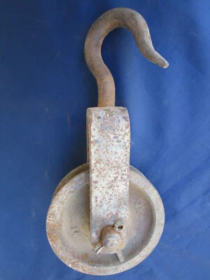 Poulie JM 14 crochet ancienne puit fenière fer fonte Diamètre roue 14 cm - Photo 1/4