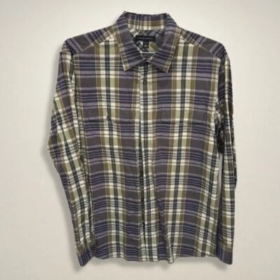 Camisa de franela Banana Republic abotonada manga larga patrón a cuadros púrpura/bronceado M Foto 1 de 4