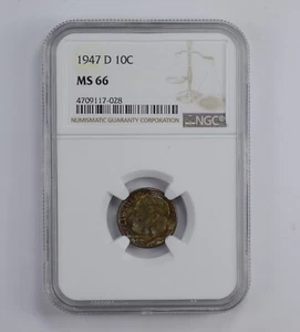 MS66 1947-D Roosevelt Dime - Toned - Graded NGC *0892 - Picture 1 of 3