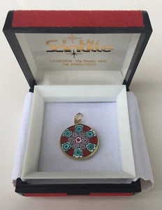 Scintilla 18kt Yellow Gold Mosiac Millifiori Glass Round Pendant Necklace Sun - Picture 1 of 10