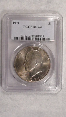 1971 EISENHOWER Dollar PCGS MS64 UNCIRCULATED IKE $1 Coin BUY IT NOW! - Image 1 of 4
