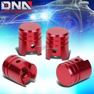 4 X ALUMINUM METAL RED PISTON TIRE/RIM VALVE AIR PORT DUST COVER STEM CAP/CAPS - Picture 1 of 4