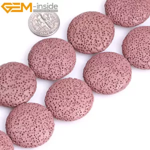 Naturstein verschiedene Farben Lavagestein Schwamm Münze Perlen Schmuckherstellung 27 mm - Bild 1 von 33