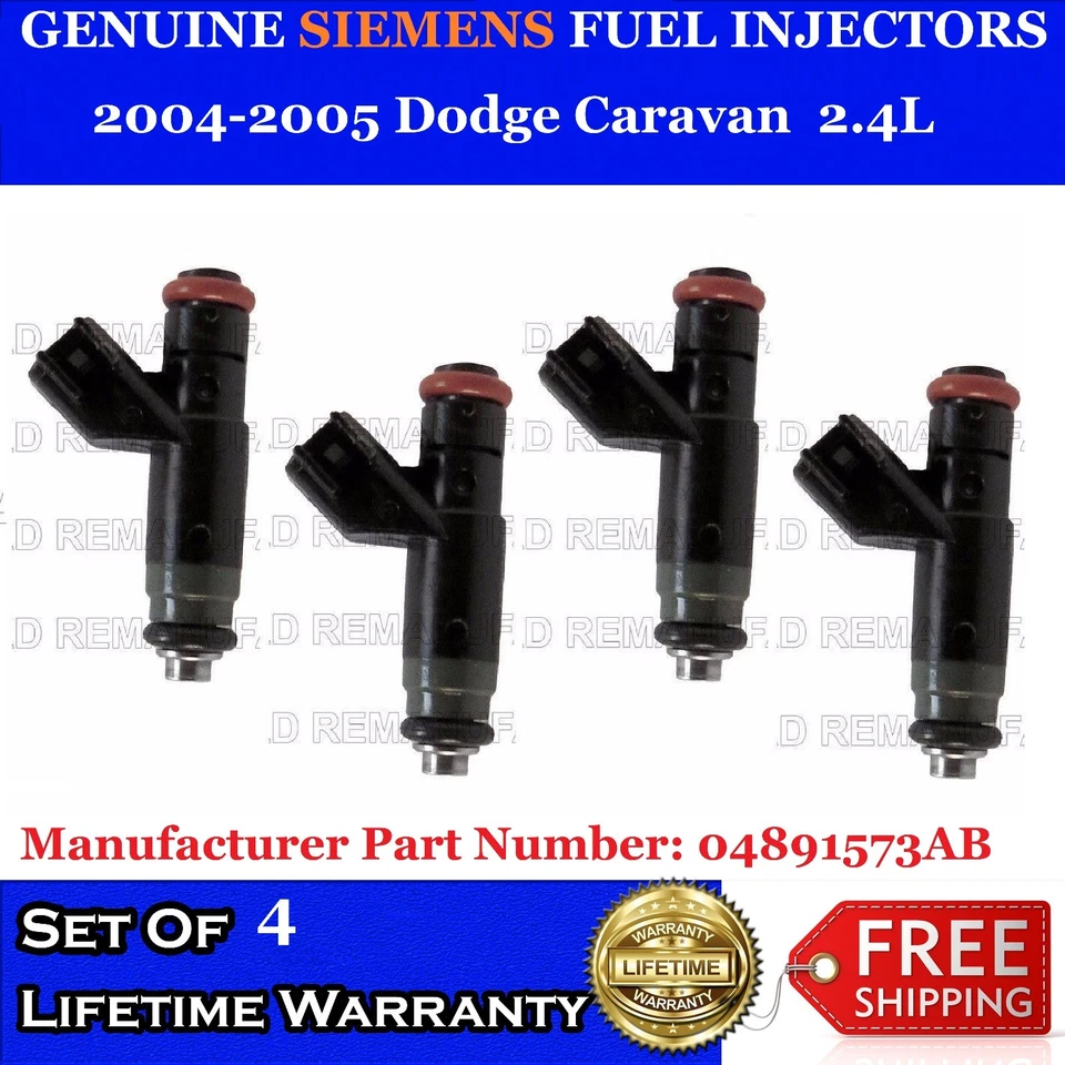 4x Inyectores de combustible originales Siemens para Dodge Caravan 2004-2005 2,4 L #04891573AB Foto 1 de 1