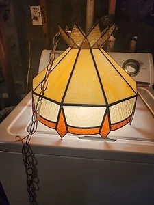 Vintage Tiffany Style Stained 13 in. Glass Pendant Light - Picture 1 of 10