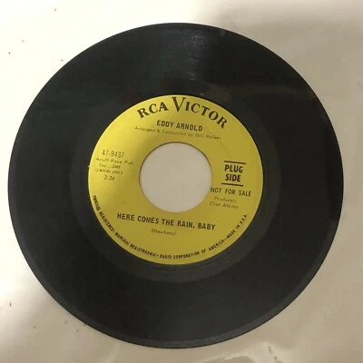 Eddy Arnold Here Comes The Rain Baby Record 45 Vinyl RCA Victor Records - Image 1 of 2