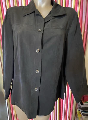 NUEVA Camisa Dressbarn Mujer Talla 16W Gris Oscuro Gamuza Abotonada Manga Larga Top Foto 1 de 3