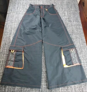 Pantalones Rave Vintage Auraze For Beau Baker Mujer Negro Naranja Nylon Pierna Ancha - Imagen 1 de 11