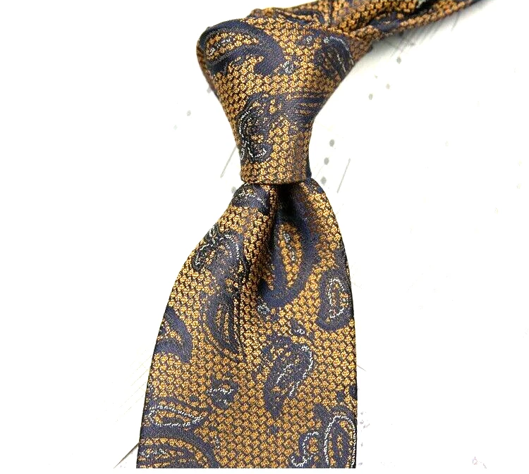 Nueva Corbata Clásica Paisley Dorada Marrón JACQUARD TEJIDA 100% Seda Para Hombre Foto 1 de 1