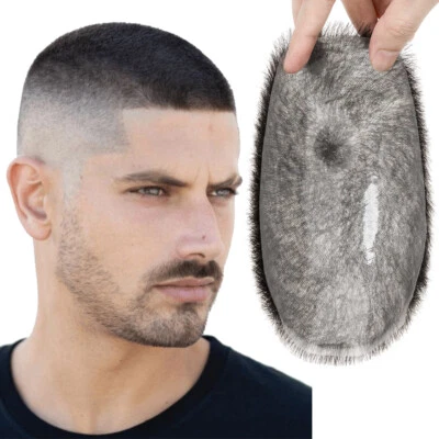 100% REMY Human Hair Toupee for Men Buzz Cut Thin Skin PU Replacemen System Wig - Image 1 of 4