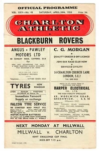 Charlton Athletic v Blackburn Rovers - 1957-58 Division Two - Football Programme - Picture 1 of 3