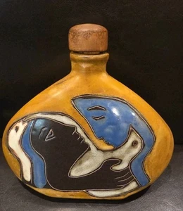 Decorative Decanter by Mara of Mexico  Stoneware Abstract Faces Picasso Style - Picture 1 of 9