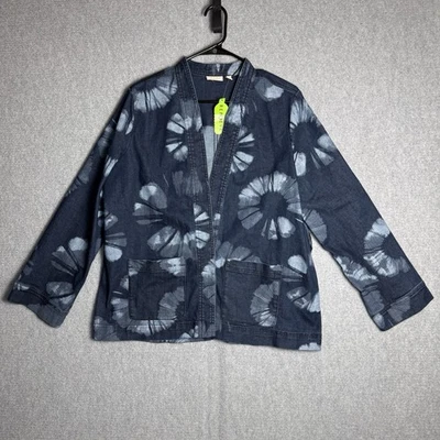 LOGO by Lori Goldstein Denim Jacket Cardigan Size 12  Recycled Open Front - Image 1 of 4