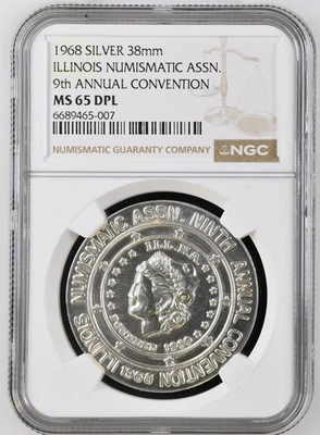 Silver Illinois Numismatic Assn. 9ª CONVENCIÓN ANUAL 38mm NGC MS 65 DPL Foto 1 de 4
