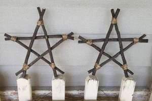 Primitive Twig Stick Stars Set of 2 - Handmade 8" x8" - Picture 1 of 4