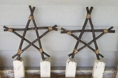 Primitive Twig Stick Stars Set of 2 - Handmade 8" x8" - Image 1 of 4