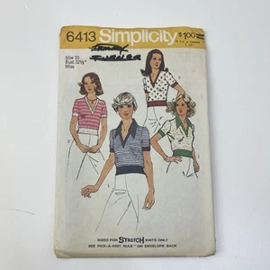 Shirt Top Size 10 b32.5 CUT Vtg 70s Pattern 6413 V Neck Contrast Neck Band Cuffs - Picture 1 of 2