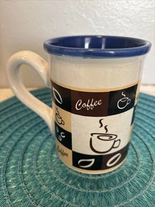 Taza de café Royal Norfolk negra marrón beige a cuadros tema café borde azul 16 oz. - Imagen 1 de 8