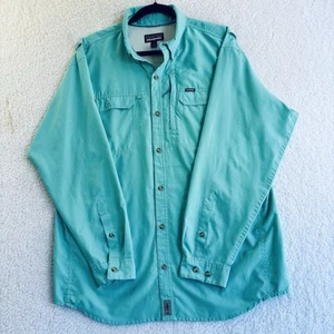 Patagonia Bahama11 Long Sleeve Fishing shirt Size L Aqua Blue Front Pockets Logo - Picture 1 of 11