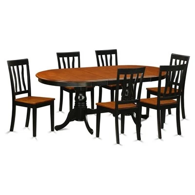 East West Furniture Plainville 7-piece Dining Set with Wood Seat in Cherry - Image 1 of 4