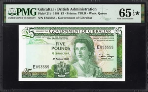 Billete Gibraltar 5 CINCO libras P21b 1988 PMG65 gema UNC EPQ PMG STAR NOTE - Imagen 1 de 2