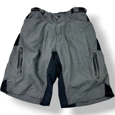 Zoic Gray Black Lined Padded Biking Shorts Men's Size Large Adjustable Waist - Image 1 of 4