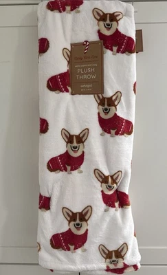 CORGI IN RED SWEATER Dog Large Print 60x70” Oversized Plush Throw Blanket Fall - Image 1 of 4