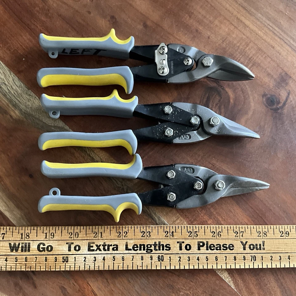 3 pairs of WORKFORCE Aviation Snips Left & Right & Straight Sheet Metal Scissors - Image 1 of 4