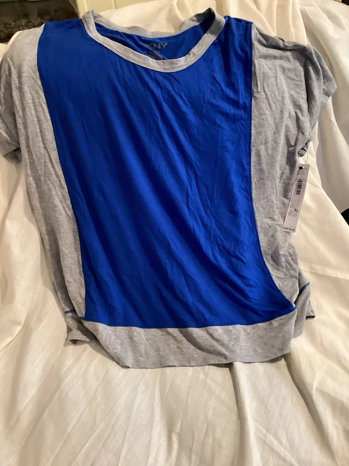 DKNY Donna Karan Azul Real Gris Modal Tejido Salón Camisa Dormir Pijama Top XL NUEVO CON ETIQUETAS Foto 1 de 1