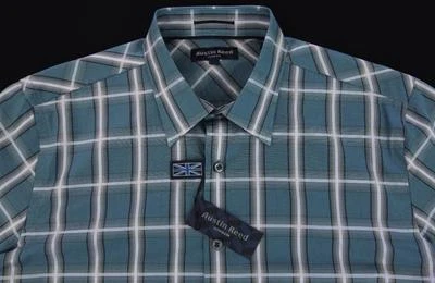 Camisa a Cuadros Para Hombre AUSTIN REED Azul Gris Ventana Grande L NUEVA CON ETIQUETAS $79+ ¡Bonita! Foto 1 de 4