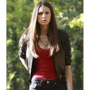 Womens The Vampire Diaries Nina Dobrev Elena Gilbert Leather Motorcycle Jacket - Picture 1 of 4