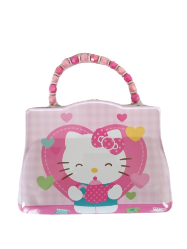 EUC 2014 Hello Kitty Tin Purse Handbag Storage Box Tin Box Beaded Handle Girls