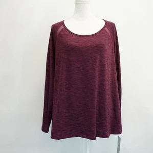Ideology Plus Size Womens Top Long Sleeve Space Dyed Mesh Trim Plum Purple $39 - Picture 1 of 8