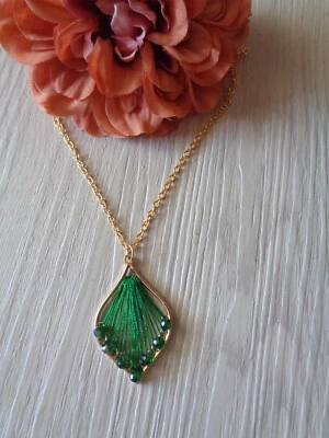 XL-Einfache Kette " Fächer"   grün/gold  - Bild 1 von 2