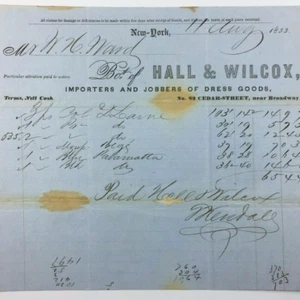 Antico vestito Billhead Hall e Wilcox New York 1853 - Foto 1 di 3