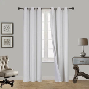 4 PANELS GROMMET SILK WINDOW CURTAINS DRAPE FOAM LINED BLACKOUT THERMAL K32 - Picture 1 of 29