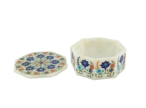 Octagon Marble Trinket Box Multi Precious Stone Inlay Work Bangle Box for Sister - Picture 1 of 4