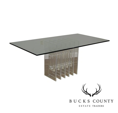 Mid Century Modern Lucite Base Glass Dining Table Cover
