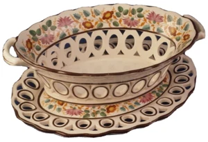 Antique 19thC Spode Creamware Reticulated Basket & Stand Korb English England - Picture 1 of 11