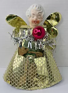 Vintage Holt Howard Angel Tree  Topper Porcelain Head Gold Silver Foil Dress 7”Z - Picture 1 of 8