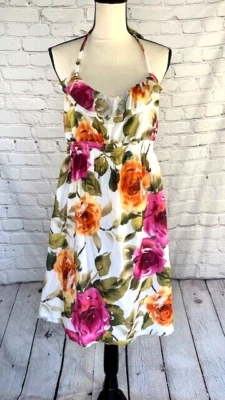 NUEVO CON ETIQUETAS $148 Tommy Bahama Rosas Antiguas Algodón Seda Halter Solero Forrado XL (16) Foto 1 de 4