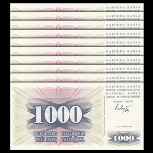 Bosnia & Herzegovina 1000 Dinara, 1992, Pick#15, Lot of 10 pcs, UNC - Picture 1 of 2