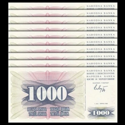 Bosnia & Herzegovina 1000 Dinara, 1992, Pick#15, Lot of 10 pcs, UNC - Image 1 of 2