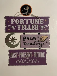 Halloween Fortune Teller Wooden And Tin Sign 14” New - Picture 1 of 2