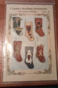 Country Stocking Ornaments Felt Pattern Primitive Folk Art Snowman Gingerbread - Picture 1 of 2