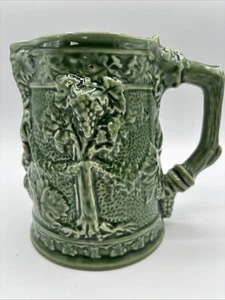 Bordallo Pinheiro Majolica Pitcher Green Grapes Vines Trees Serpents 6” Portugal - Picture 1 of 9